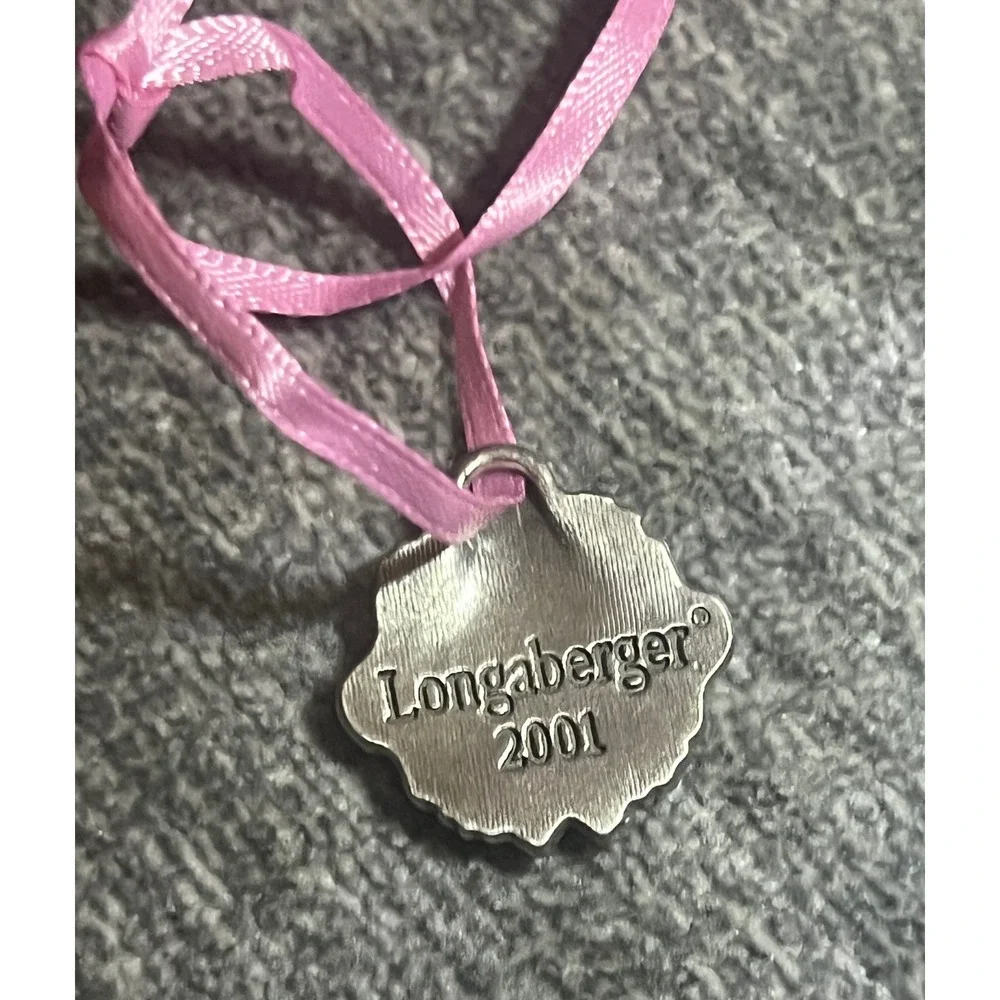 Longaberger Horizon Of Hope Tie-On OS Silver Pink Hope Basket Charm 2001 Vintage